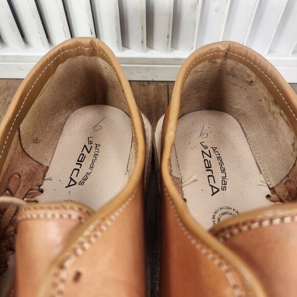Artesanias La Zarca Embossed Aztec Men 12 Brown Leather Handcrafted Mexico Shoes